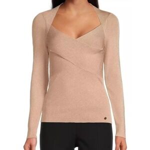 Ted Baker Top Womens Size 4 Large Pink Eloisy Metallic Wrap Knit Sweetheart